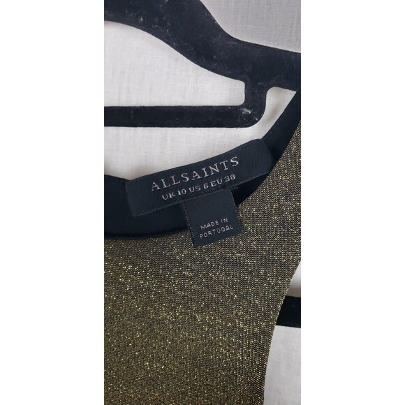 AllSaints Bodysuit Womens 6 Gold Metallic High Neck Racerback Zip Back Shimmer - Picture 3 of 9